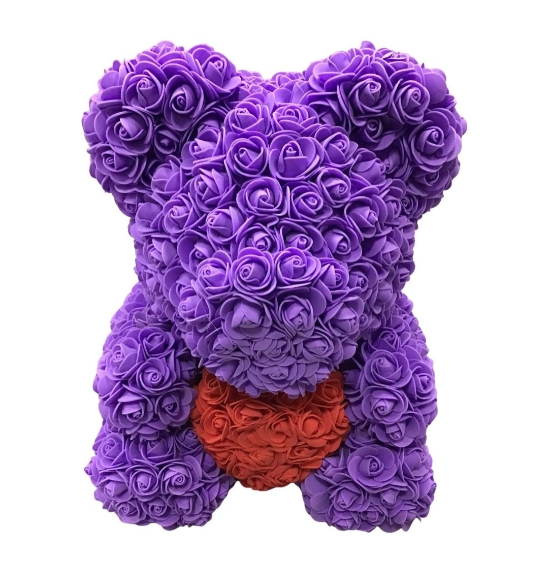 Αρκουδάκι απο τριαντάφυλλα 40 cm μωβ