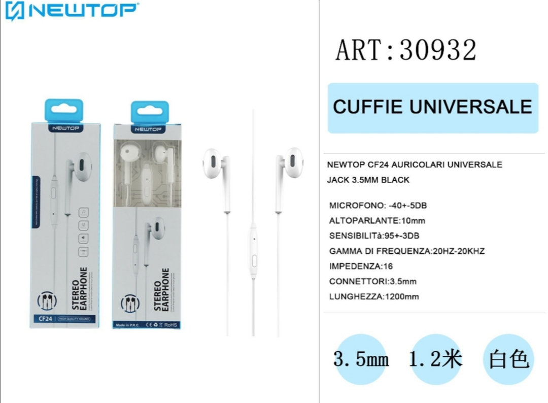 NEWTOP CF24 HEADSET UNIVERSALE JACK 3,5mm ΛΕΥΚΟ