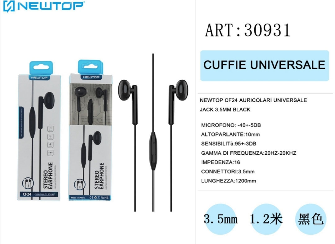 NEWTOP CF24 HEADSET UNIVERSALE JACK 3,5mm ΜΑΥΡΟ