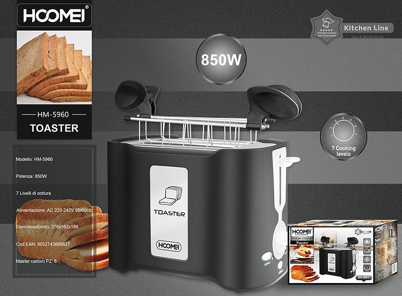 Hoomei HM-5960 Φρυγανιέρα 2 Θέσεων 850W Μαύρη