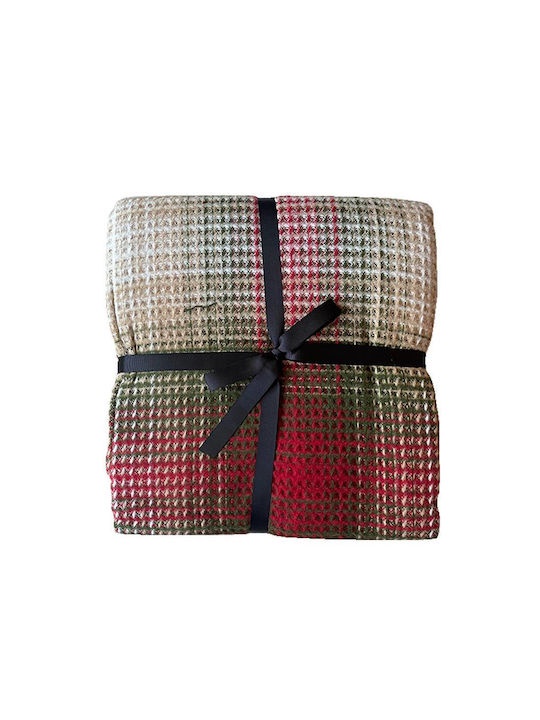  Κουβέρτα Ακρυλική Καναπέ 130x170εκ. Κόκκινο / Πράσινο / Μπεζ