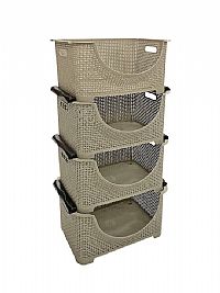 Ραφιέρα Κουζίνας Rattan σε Μπεζ Χρώμα 4 Θέσεων 36x24x87cm