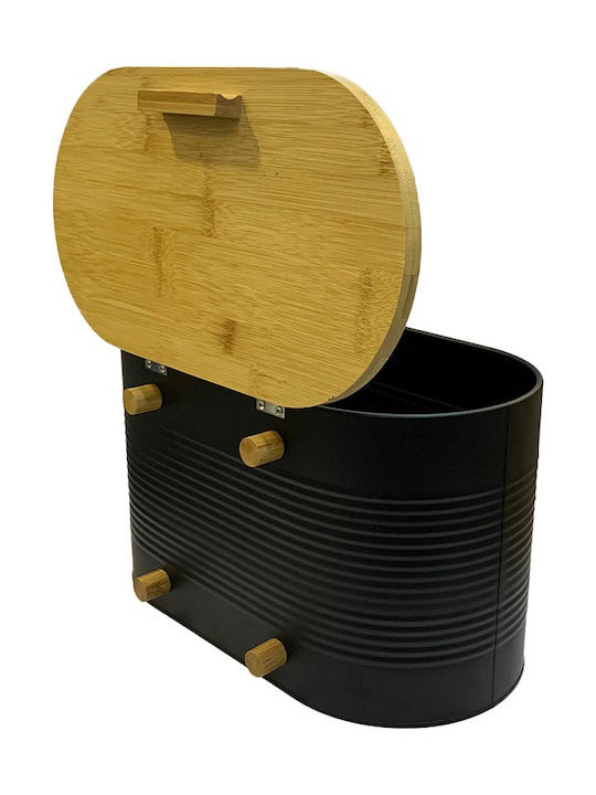 Ψωμιέρα με Καπάκι Μεταλλική σε Μαύρο Χρώμα 34x23x19.7cm