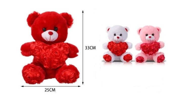 Λούτρινο Αρκουδάκι με καρδιά τριαντάφυλλο