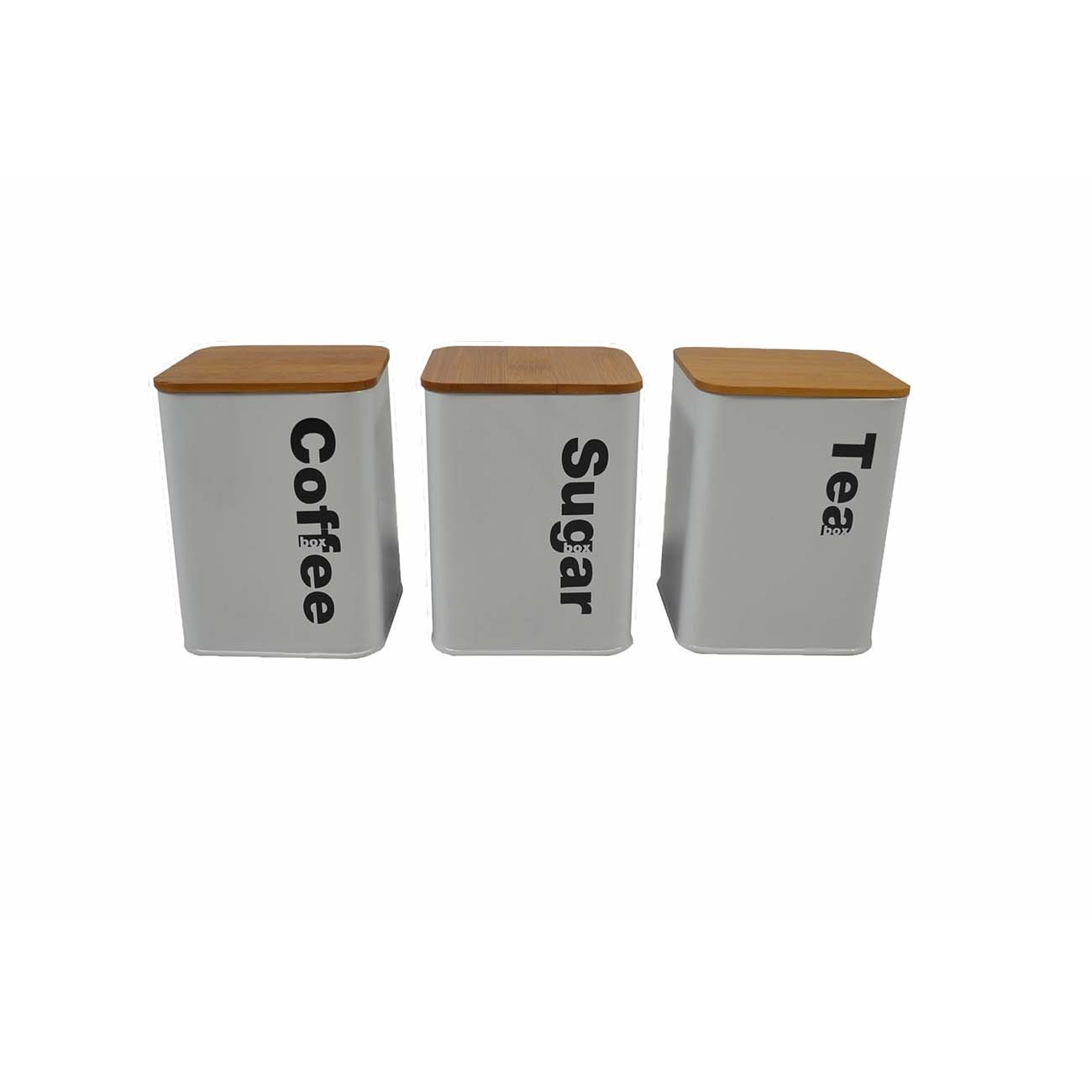 Βάζο Καφέ / Ζάχαρη / Τσάι με Καπάκι Μεταλλικό σε Λευκό Χρώμα 10x10x14cm 3τμχ