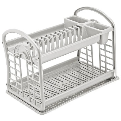 Πιατοθήκη διώροφη πλαστική γκρι 43χ28χ33cm