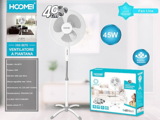 Hoomei Ανεμιστήρας Ορθοστάτης 45W Διαμέτρου 40cm