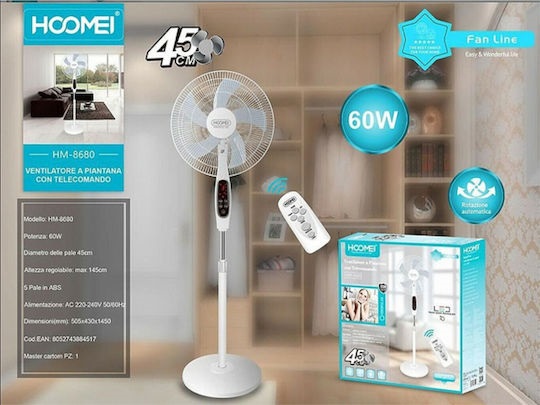 Hoomei Ανεμιστήρας Ορθοστάτης 45W Διαμέτρου 45cm