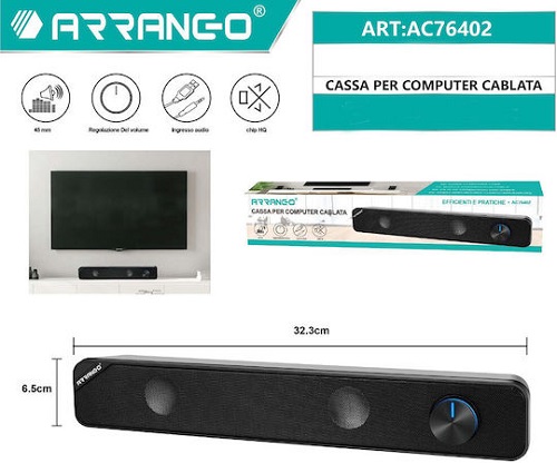  Ηχεία Υπολογιστή 2.0 με Ισχύ 3W σε Μαύρο Χρώμα