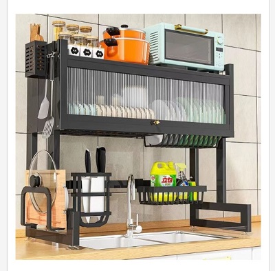 Στεγνωτήρας Νεροχύτη Διώροφος Μεταλλικός σε Μαύρο Χρώμα 85×31.5x52cm